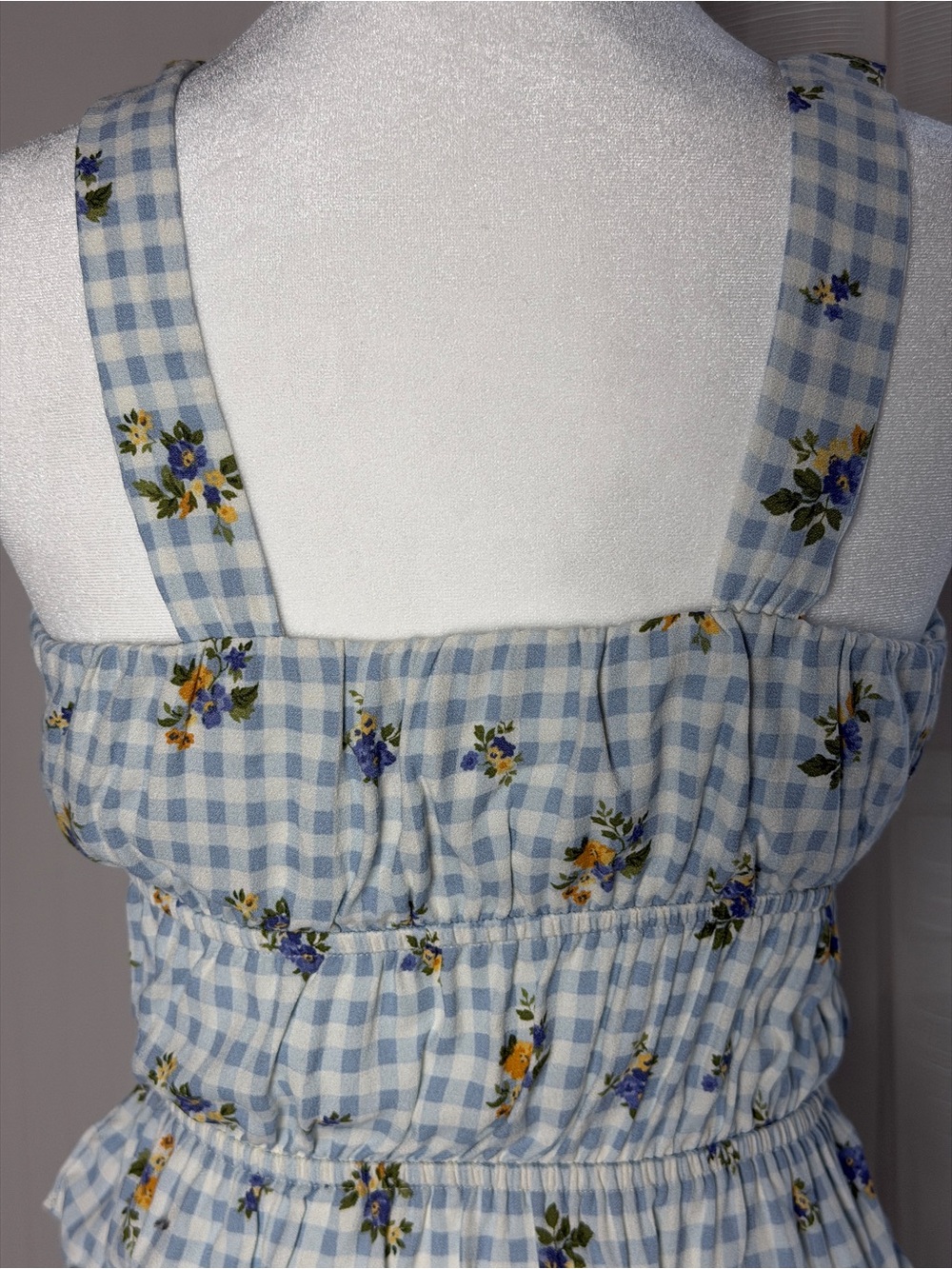 Reformation Liya Top Light Blue Gingham Smocked Floral Tank Small - Picture 8 of 10